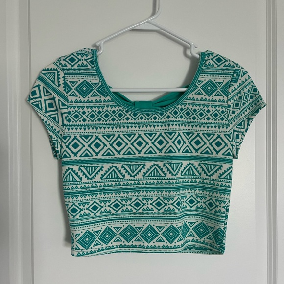 Charlotte Russe Teal Crop Top with Bow - Picture 1 of 3